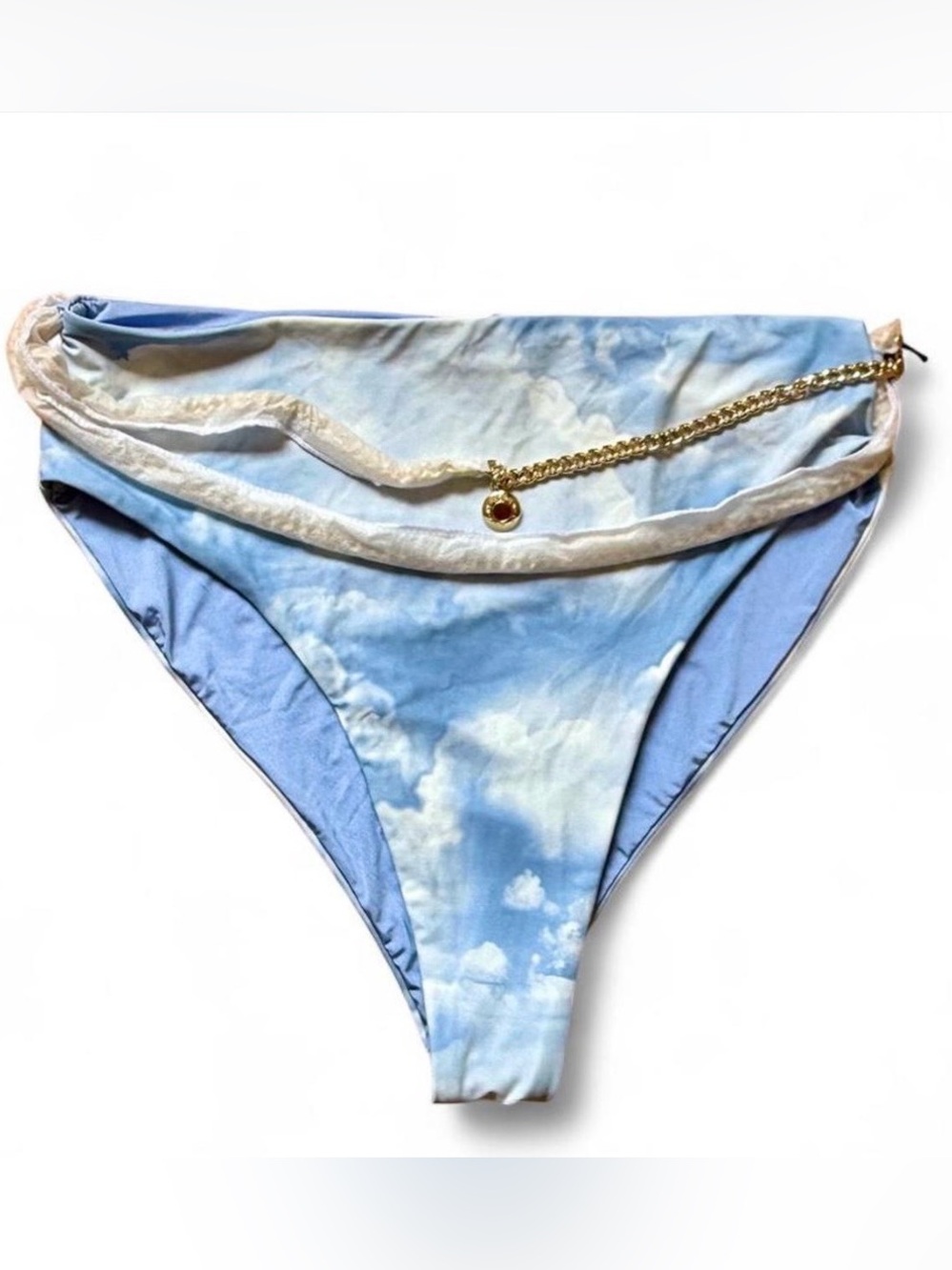 WeWoreWhat Cloud Print High-Waisted Bikini Bottom w/ Gold Chain – NWT M